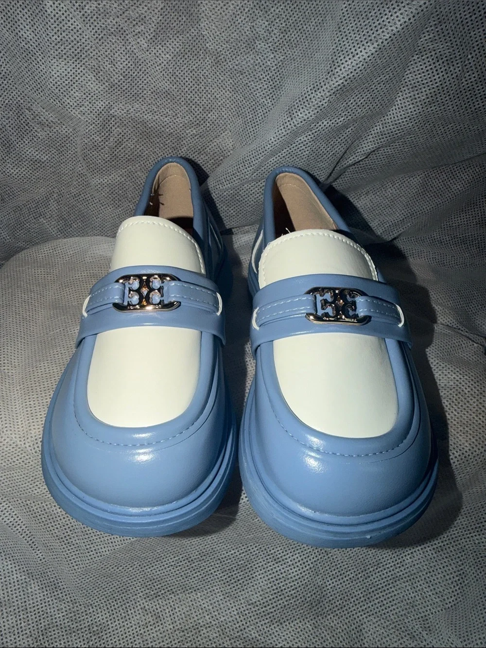 Fashion brand little Kids Blue and White Loafer Classic Slip-On Dress Shoe 10sz